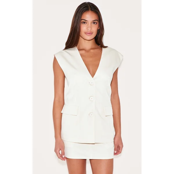 Cream Oversized Tailored Woven Vest