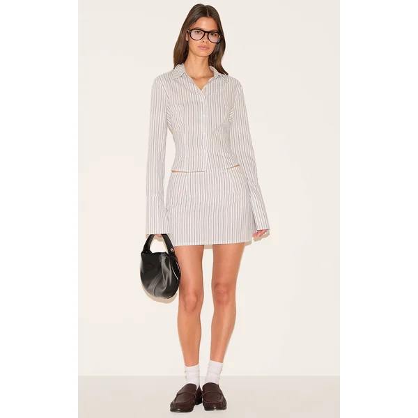 Cream Pinstripe A Line Mini Skirt