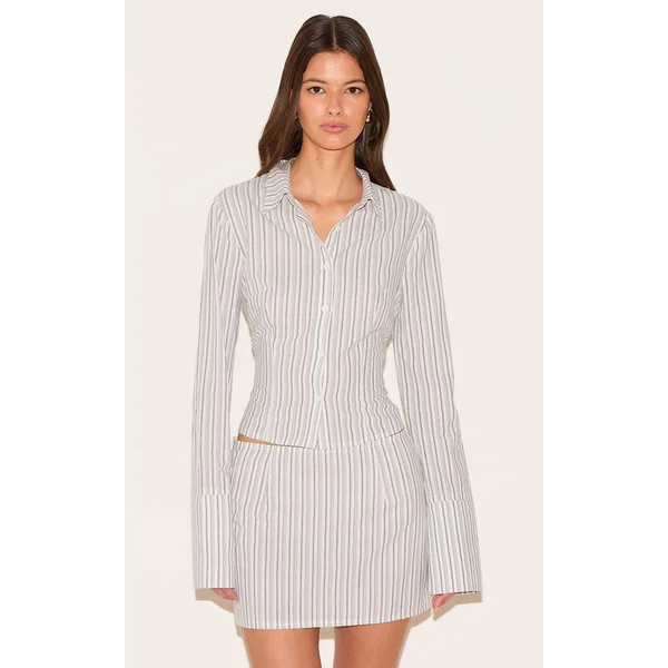 Cream Pinstripe Fitted Shirt