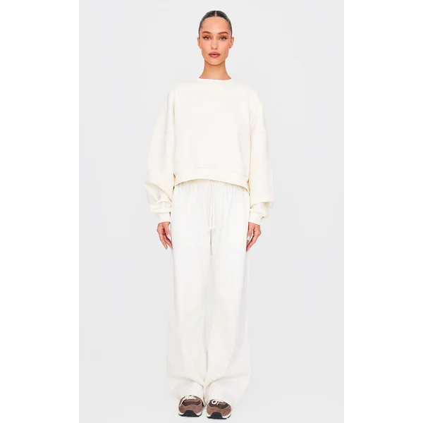 Cream Pintuck Drawstring Straight Leg Sweatpants