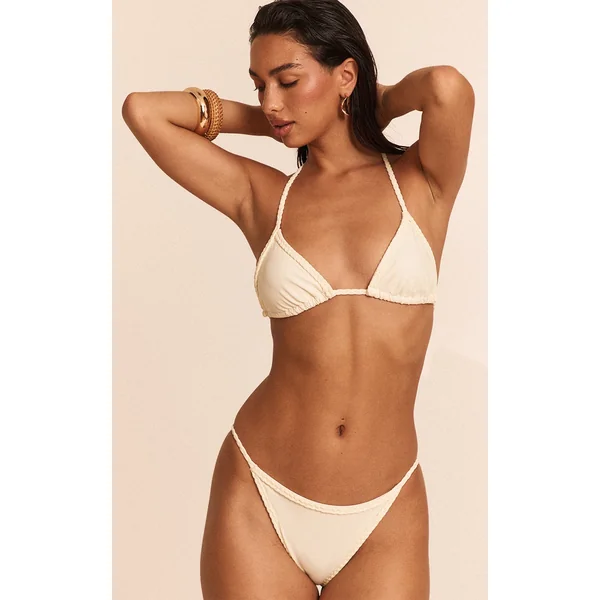 Cream Plait Binding Triangle Bikini Top