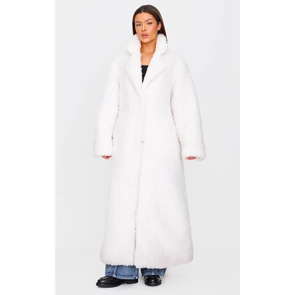 Cream Plush Borg Maxi Coat