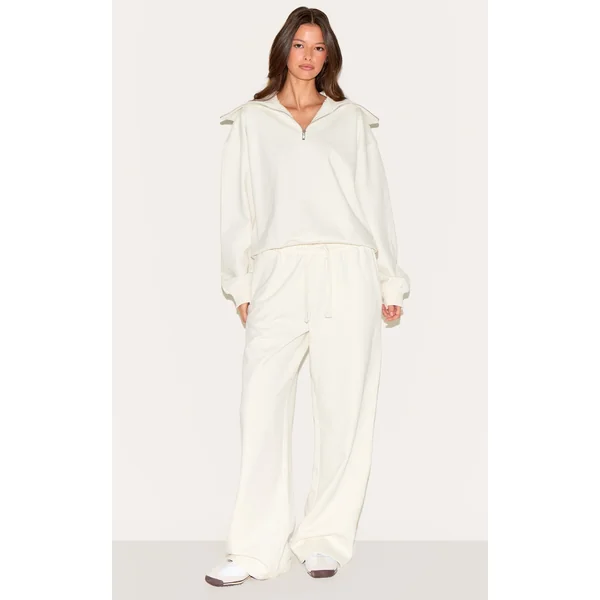 Cream Premium Loopback Wide Leg Sweatpants