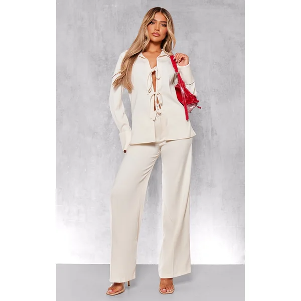 Cream Premium Mid Rise Wide Leg Pants
