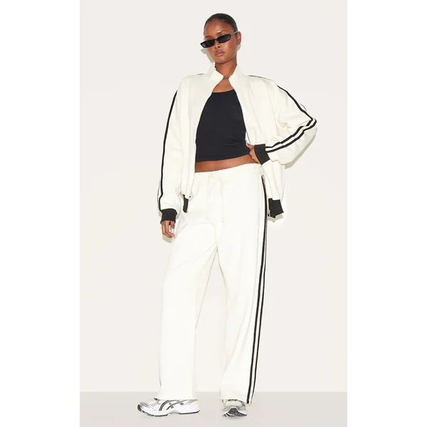 Cream Premium Side Stripe Wide Leg Sweatpants