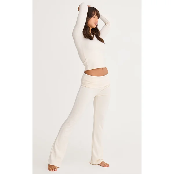Cream Premium Soft Touch Foldover Yoga Flares