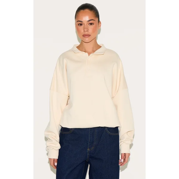 Cream Premium Sweat Oversized Polo