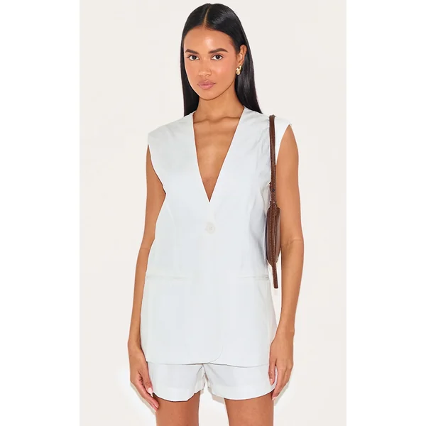 Cream Premium Tailored Woven Longline Vest