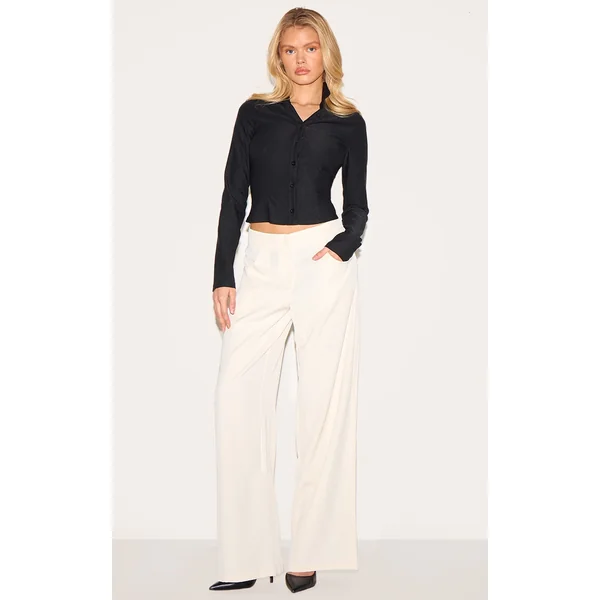Cream Premium Woven High Waist Tailored Pants