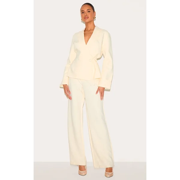 Cream Premium Woven Tie Side Blazer Jumpsuit