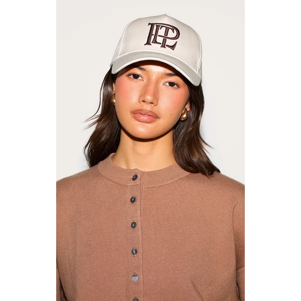 Cream Pretty Little Thing Chocolate Embroidered Cap