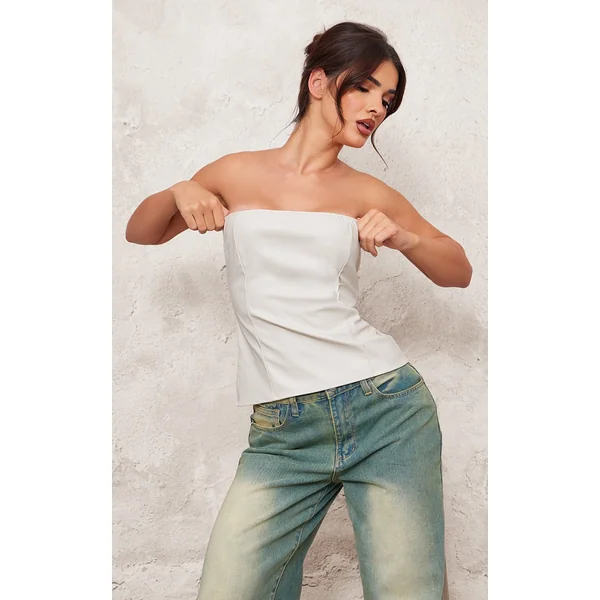 Cream Pu Croc Bandeau Long Top