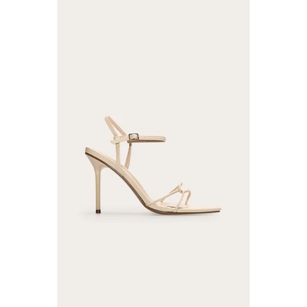 Cream Pu Point Toe Thin Strappy High Stiletto Heeled Sandals