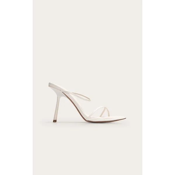 Cream Pu Round Toe Strap High Stiletto Heeled Mules