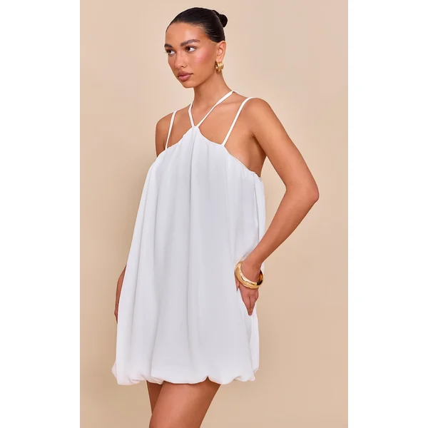 Cream Puff Ball Strappy Mini Dress