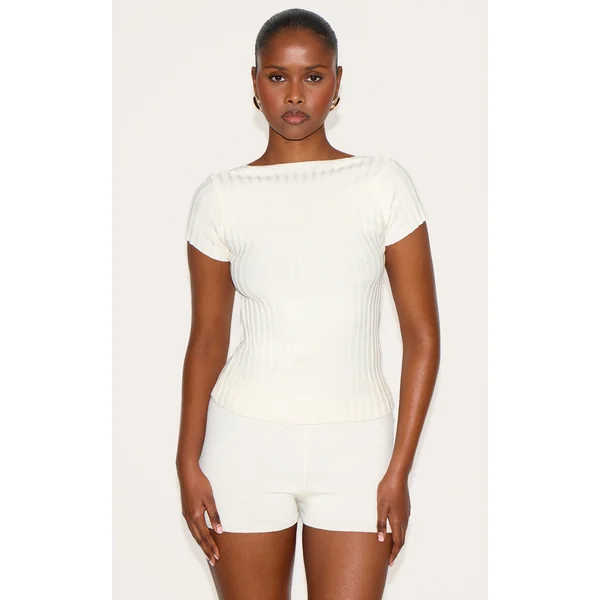 Cream Rib Knit Backless Top