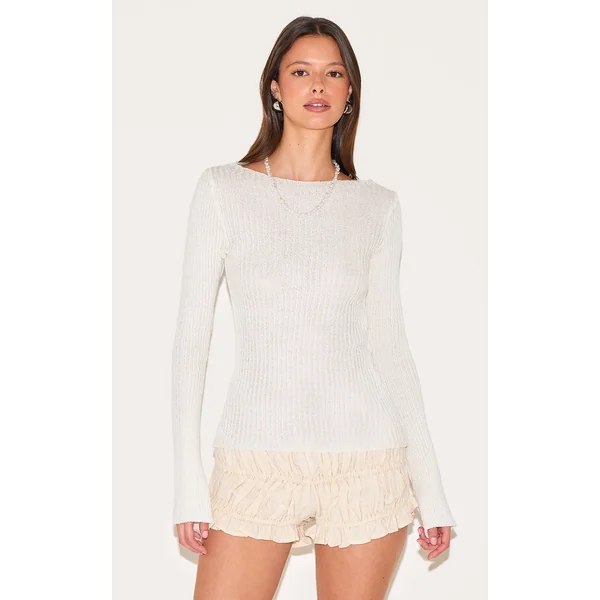 Cream Rib Knit Long Sleeve Top