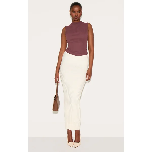 Cream Rib Knit Maxi Skirt