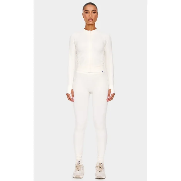 Cream Ribbed Detail Gym Leggings