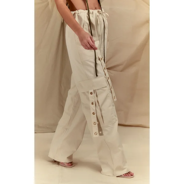 Cream Ring Detail Drawstring Cargo Pants