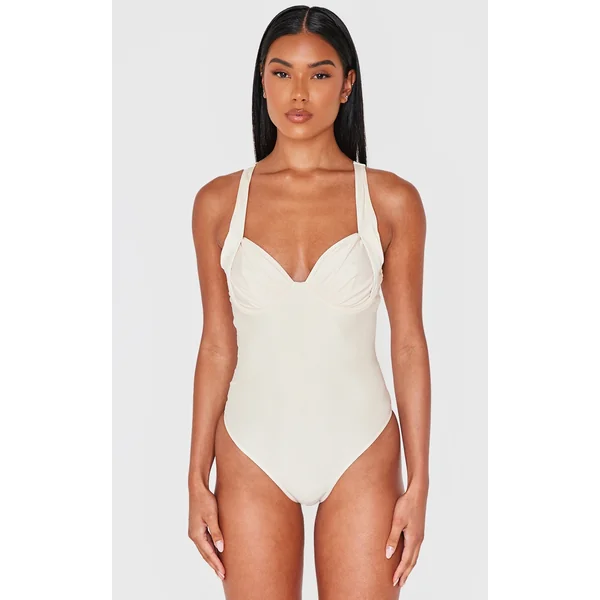 Cream Ruched Cup Underwired Swimsuit