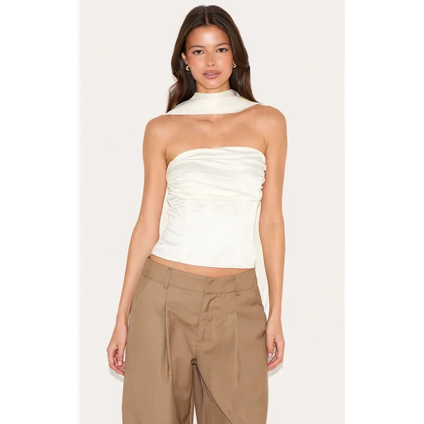 Cream Ruched Scarf Detail Corset