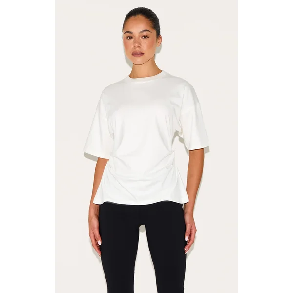 Cream Ruched Side Detail T Shirt