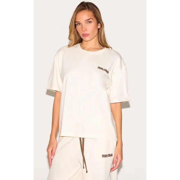 Cream Run Club Puff Print Boxy Oversized T Shirt