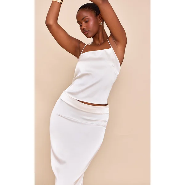 Cream Satin Halterneck Crop Top