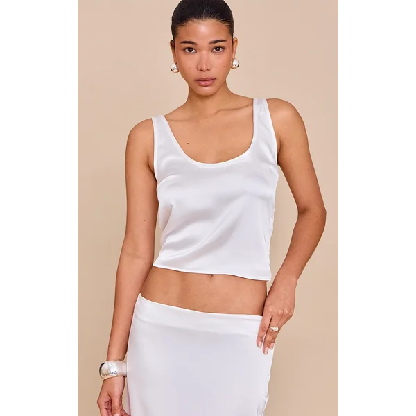 Cream Satin Scoop Neck Cami Top