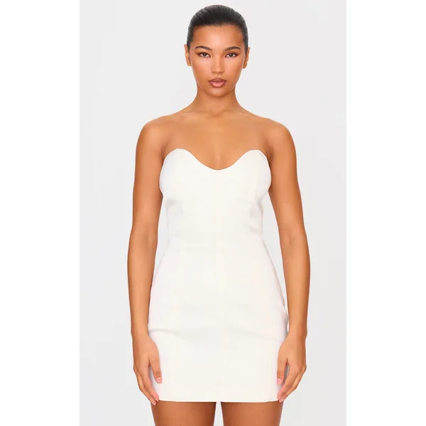 Cream Satin Sweetheart Neckline Mini Dress