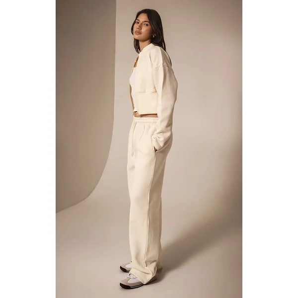 Cream Seam Detail Wide Leg Sweatpants