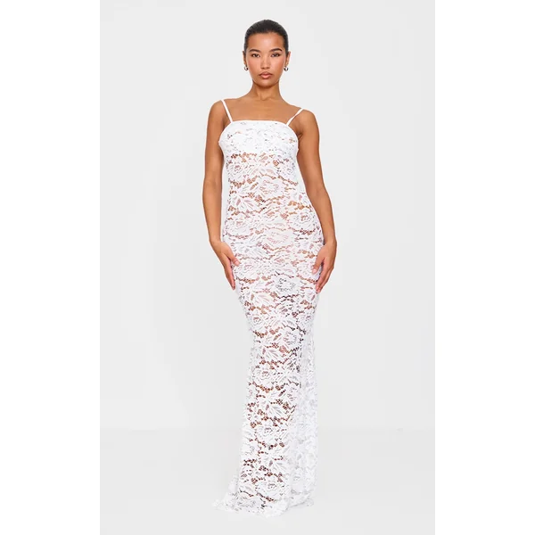 Cream Sheer Lace Maxi Dress