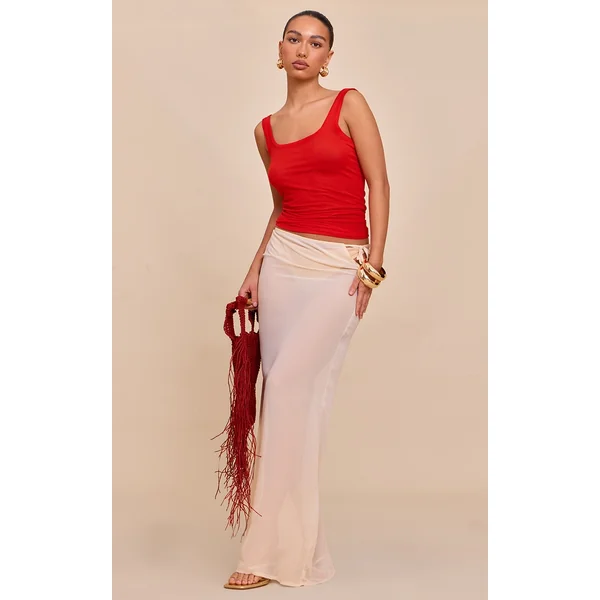 Cream Sheer Low Rise Maxi Skirt