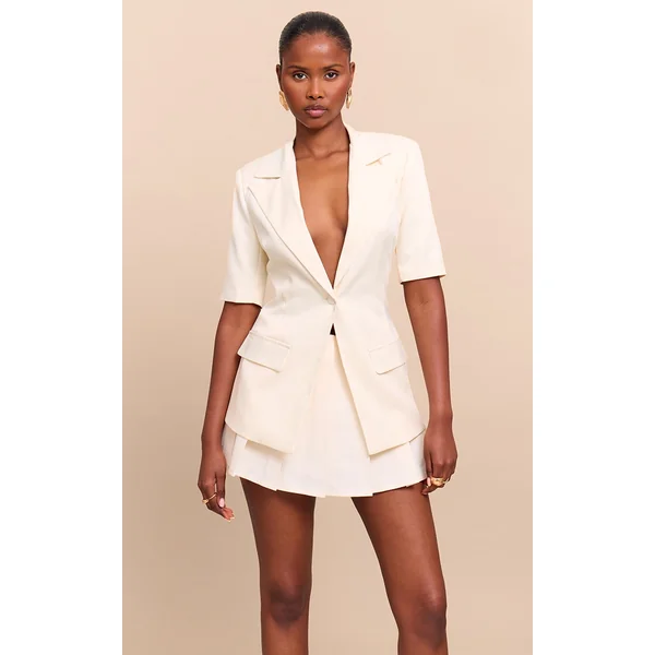 Cream Short Sleeve Button Blazer