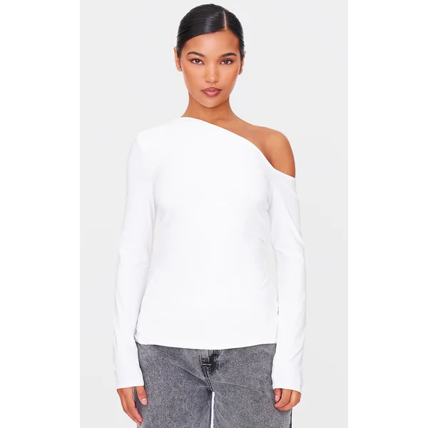 Cream Slinky Asymmetric Long Top