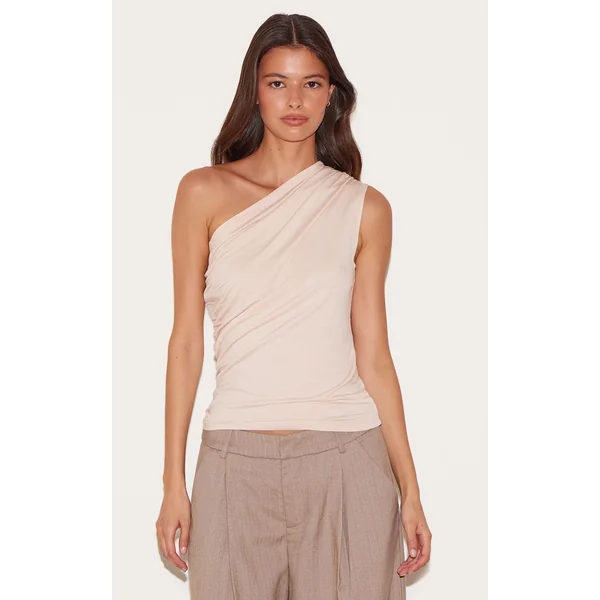 Cream Soft Cotton Asymmetric One Shoulder Top