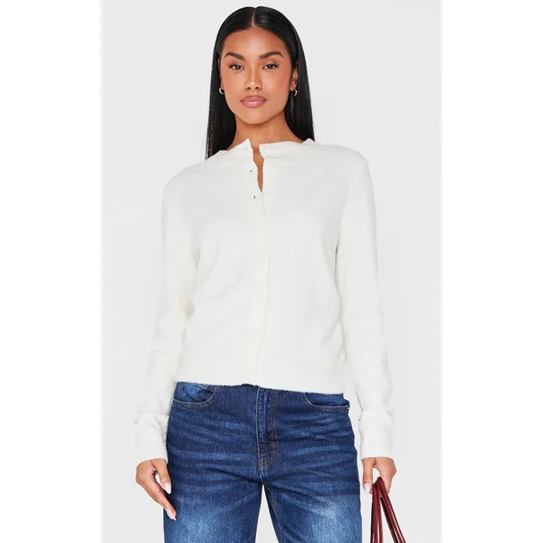 Cream Soft Knit Button Up Cardigan