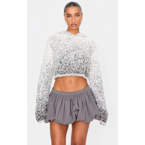 Cream Soft Marl Knit Cropped Hoodie