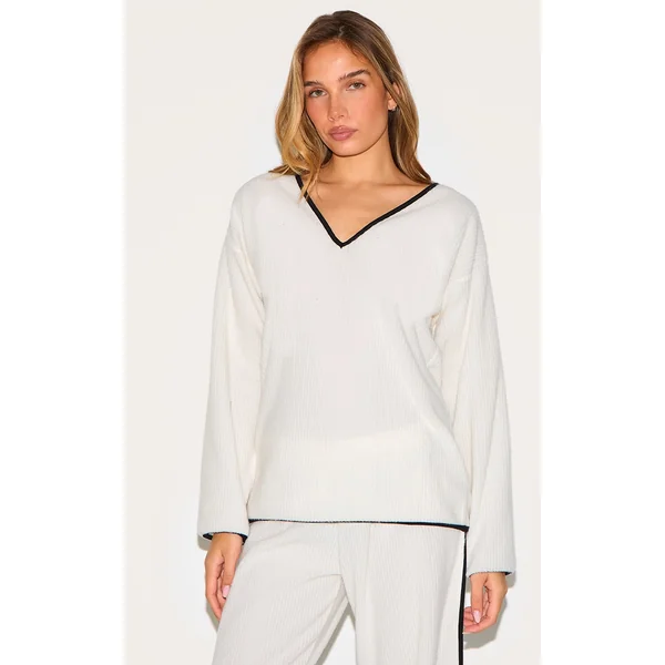 Cream Soft Rib Slouchy Long Top