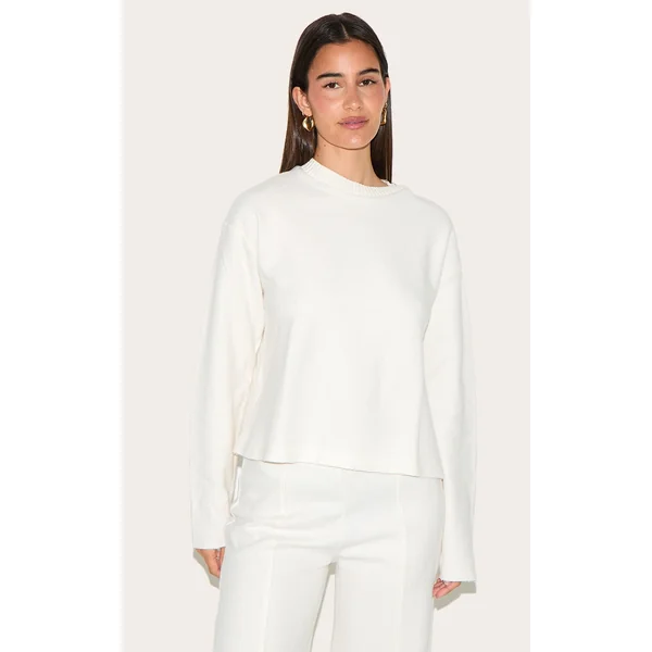 Cream Soft Ribbed Sweatshirt