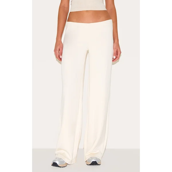 Cream Soft Touch Low Rise Wide Leg Pants