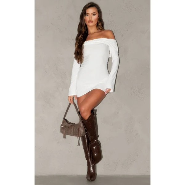 Cream Soft Touch Twist Bardot Bodycon Dress