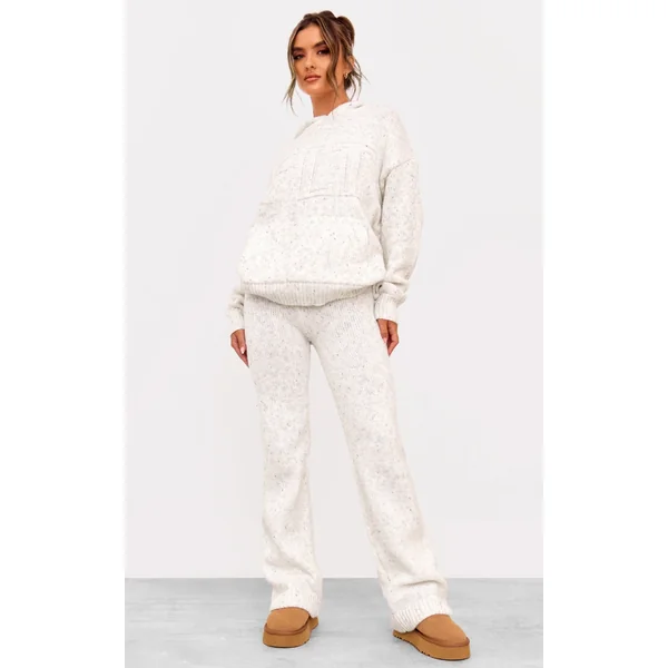 Cream Space Dye Knitted Wide Leg Pants