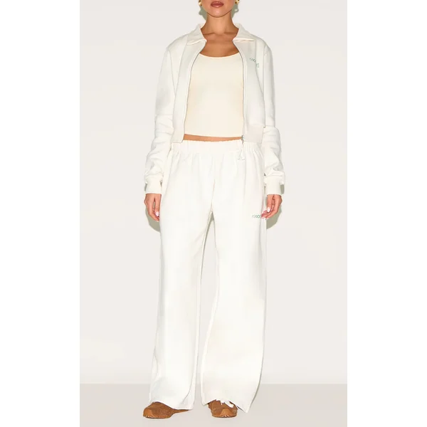 Cream Split Hem Wide Leg Sweatpants