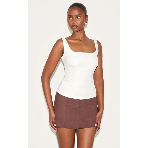 Cream Square Neck Long Top