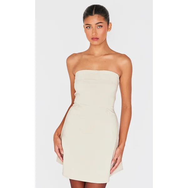 Cream Stretch Woven Bandeau Mini Shift Dress