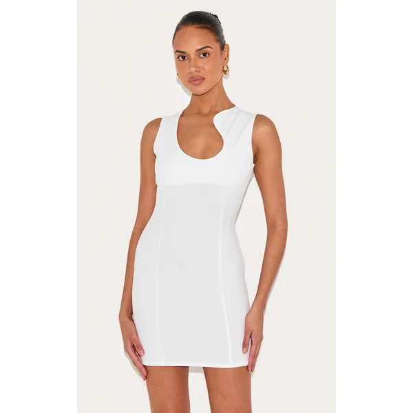 Cream Stretch Woven Mini Dress