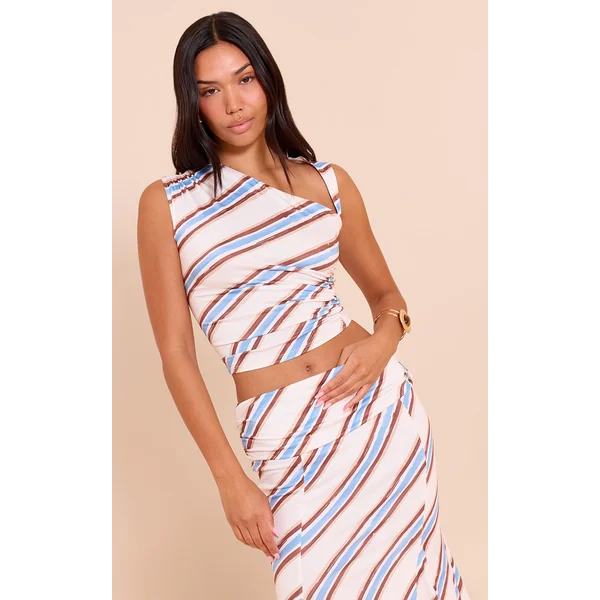 Cream Stripe Ruched Front Top