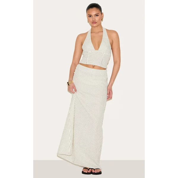 Cream Striped Maxi Skirt